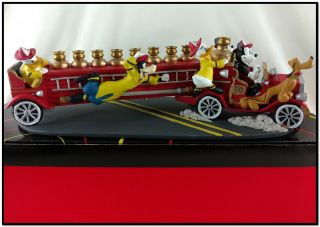 Rare Disney Mickey Mouse & Co Fire Truck Decorative Menorah Donald Pluto Goofy,