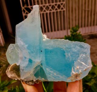 Wow 523 Gram Top Class Damage Terminated Blue Color Aquamarine Crystal