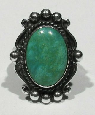Old Pawn Fred Harvey Navajo 925 Silver Natural Turquoise Trading Post Ring 6.  5