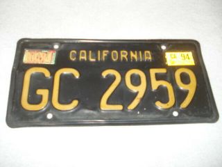 1963 Black California Commercial License Plate Gc 2959 W/1994 Tag