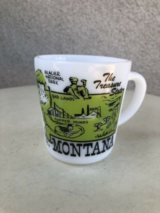 Vintage Souvenir Mug State Of Montana Milk Glass 8 Oz