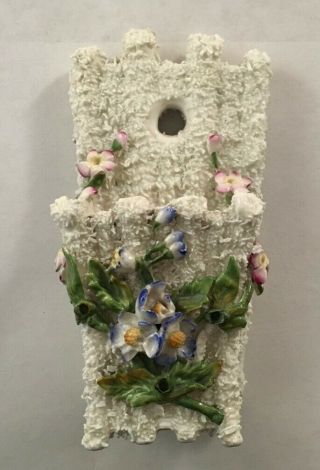 Antique Staffordshire Porcelain Wall Mount Match Holder With Applied Flower Dec
