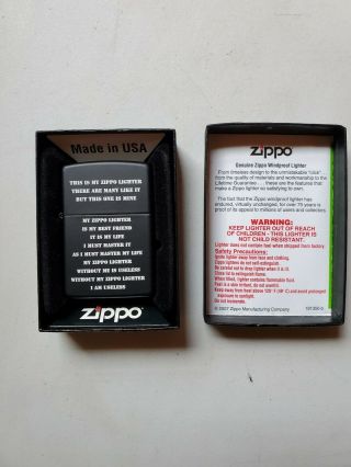 Zippo Creed Black Matte Lighter Model 24710