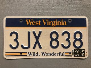Vintage West Virginia License Plate Wild Wonderful 3jx - 838 2010 Sticker