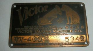 Vintage Victor Victrola Talking Machine Name Plate Vv - 400 Brass
