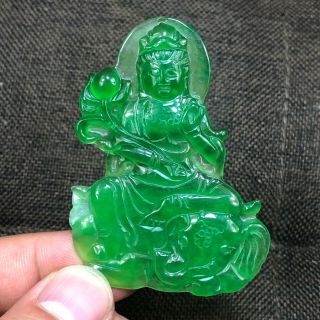 Chinese Green Jadeite Jade Samantabhadra Ride Elephant Handwork Amulet Pendant