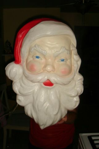 Vtg Union Products Inc Santa Head Blow Mold Plastic Wall Hanging Lighted Usa