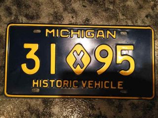 Vintage Michigan Yellow On Blue Historic Vehicle License Plate 31 X 95 Gto/ford