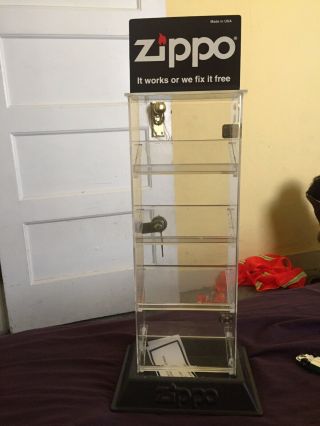 Zippo 12 Lighter Counter Top Store Display With Lock & Key & Zippo Sign