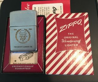Rare 1959 Early Advertising Zippo Lighter - The Denny Lumber Co 75th Anniversary