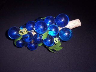 Vintage Blue Acrylic Lucite Grape Cluster With Driftwood Mid Century