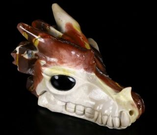 5.  2 " Mookaite Jasper Carved Crystal Dragon Skull,  Black Obsidian Eyes,  Healing