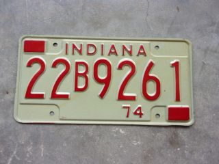 Indiana 1974 License Plate 22b 9261