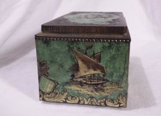 BERING GALLEONS Empty Cigar Box Humidor GREEN METAL TIN Nautical Ship Theme 3