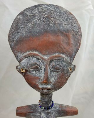 Fun Vintage Primitive African Tribal Woman - Carved Wood Statue -