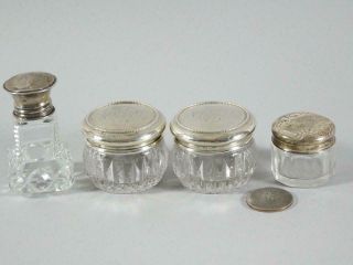4 Crystal Dresser Jars With Sterling Silver Covers (2 Gorham,  1 English)