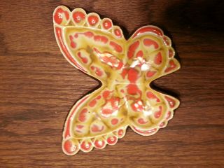 Vintage Treasure Craft Ashtray? 5 Inch Wide Butterfly Design - Orange - Yellow