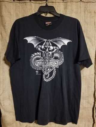 Vintage 1988 Harley Davidson Devil Dragon Shirt Holoubek Xl
