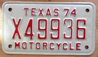 Texas 1974 Motorcycle License Plate Quality X49936