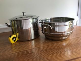 Vtg Triplinox France 18/10 Stainless Steel 10 Qt Stock Pot With Steamer And Lid