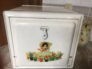 Vintage Antique Farmhouse Tin Pie Safe Bread Box Single Cream Flowers Decal