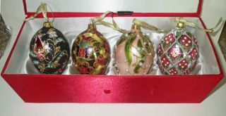 Joan Rivers Classics - Set 4 Glass Egg Ornaments Christmas In July -