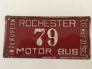 1963 Rochester York Interurban City Bus License Plate Small Unusual