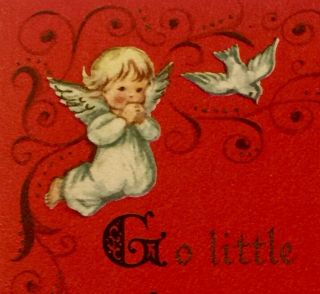 Vintage Rust Craft Brownie Christmas Greeting Card Cute Praying Angels Cherubs