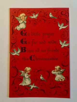 Vintage Rust Craft Brownie Christmas Greeting Card Cute Praying Angels Cherubs 2
