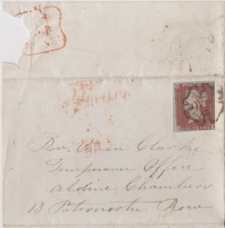 1840s Qv London Mx Maltese Cross On Letter With A 1d Penny Red Imperf Stamp