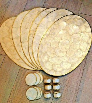Capiz Shell Mother Of Pearl Place Mats,  Coasters & Napkin Rings - Set Of 6 Each