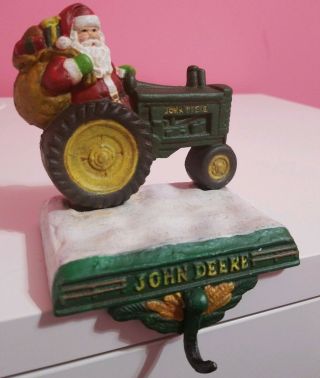 John Deere Santa Claus Christmas Collectible 1999 Stocking Hanger Holder Vgc