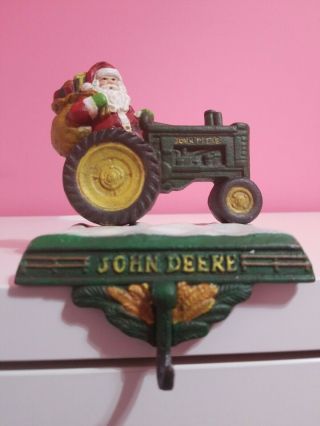 John Deere Santa Claus Christmas Collectible 1999 Stocking Hanger Holder VGC 5