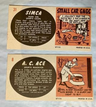 5 DIFFERENT 1961 TOPPS SPORTS CARS CARDS 8,  31,  35,  60 & 63 - ALL IN 3