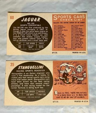 5 DIFFERENT 1961 TOPPS SPORTS CARS CARDS 8,  31,  35,  60 & 63 - ALL IN 5