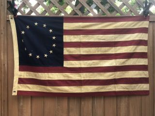 Embroidered 13 Star Tea Stained Antiqued American Flag 3x5