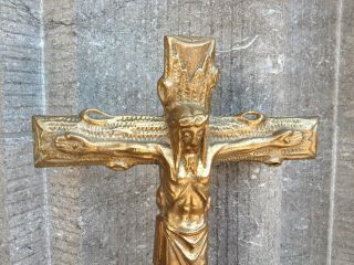 ANTIQUE HEAVY CHURCH ALTAR STANDING ORNATE BRONZE CROSS CRUCIFIX JESUS CORPUS 3