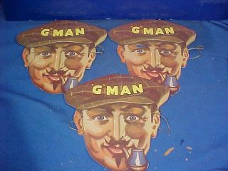 3 Orig 1930s Halloween Cardboard G - Man Masks By M.  Pressner Co
