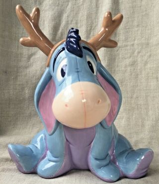 Rare Disney Eeyore Figure Reindeer Christmas Cookie Jar Nib