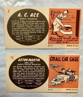 5 DIFFERENT 1961 TOPPS SPORTS CARS CARDS 8,  16,  22,  26 & 31 - ALL IN 3