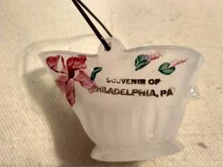 Vintage Miniature Souvenir Belle Philadelphia Pa Milk Glass Coal Scuttle Bucket