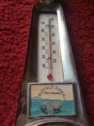 Buffalo Ranch Oklahoma Thermometer / Compass Weather Forecaster Souvenir Vintage