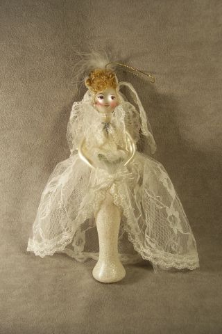 Vintage Figural Hand Painted Ornament Elegant Lady Blown Glass Bride