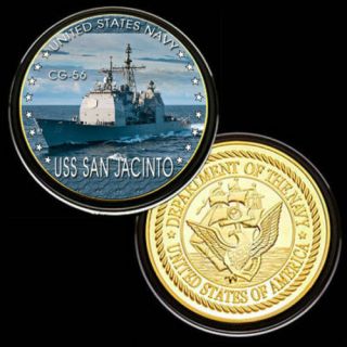 U.  S.  United States Navy | Uss San Jacinto Cg - 56 | Gold Plated Challenge Coin