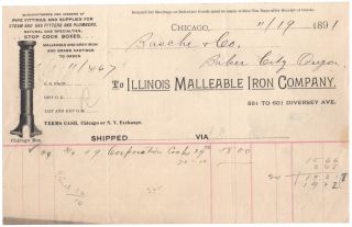 1891 Billhead Illinois Malleable Iron Chicago Baker City Oregon; Steam Fitters