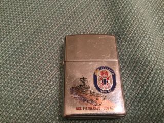 1999 Bright Chrome Lighter — “uss Fitzgerald Ddg 62”.  W/engraving Of Ship