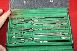 Vintage Drafting Compass Tools Set W Field Case Made In Germany 320