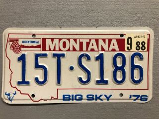 Vintage 1976 Montana License Plate Bicentennial Big Sky 15t - S186 1988 Sticker