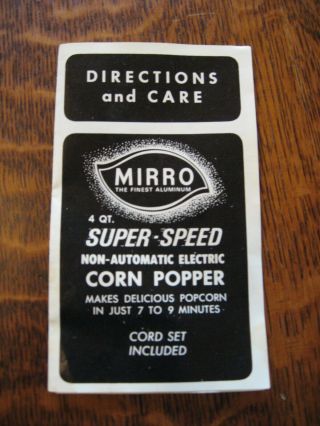 Vintage Mirro Speed Aluminum 4 Quart Popcorn Popper M - 9224 - 40 7