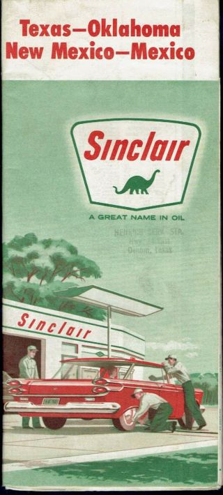 Sinclair Oil Vintage Road Map Us Texas,  Oklahoma,  Mexico And Mexico 1961